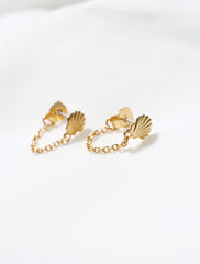 gold filled seashell chain stud earrings close up
