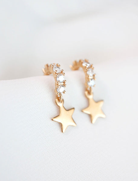 gold filled star charm cz hoops