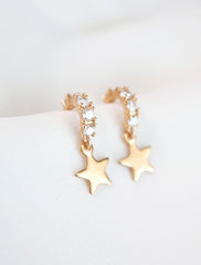 gold filled star charm cz hoops