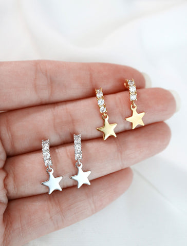 silver & gold filled pave star charm hoops