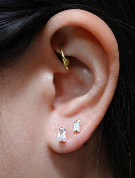 tiny baguette studs modelled