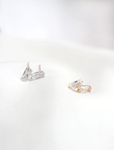 silver and gold filled baguette cz earrings