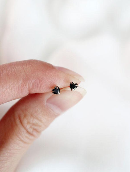 tiny vermeil heart earrings with black cubic zirconia