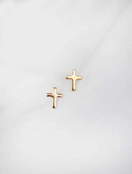 tiny gold filled cross stud earrings