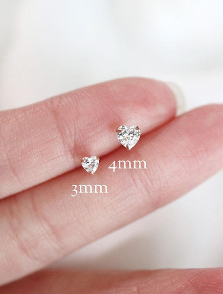 tiny crystal heart earrings in 3mm and 4mm