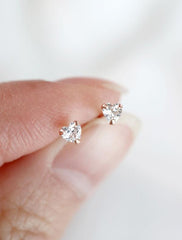 micro heart stud earrings with cubic zirconia