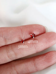 red cubic zirconia heart studs in 3mm and 4mm