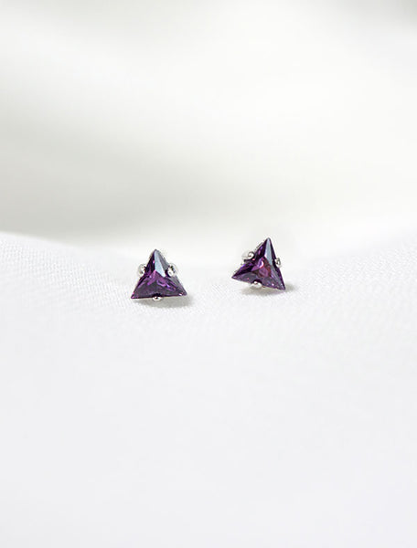 tiny amethyst triangle stud earrings, february birthstone