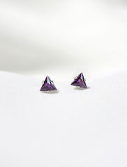 tiny amethyst triangle stud earrings, february birthstone