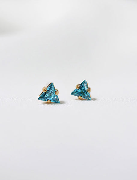 tiny swiss blue topaz triangle earrings, december birthstone