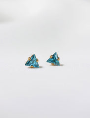 tiny swiss blue topaz triangle earrings, december birthstone