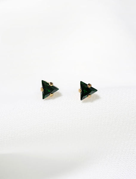 tiny emerald triangle stud earrings, may birth stone