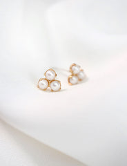 gold filled trefoil stud earrings with freshwater pearls
