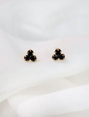 black crystal trefoil stud earrings