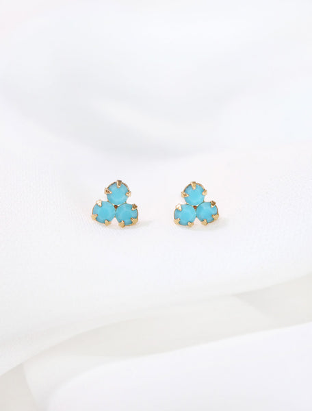 gold filled turquoise trefoil stud earrings