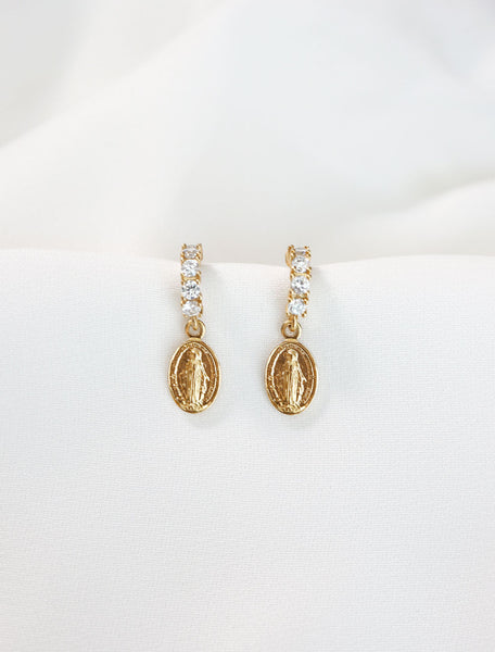 pave virgin mary hoop earrings