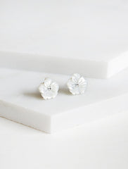 carved mother of pearl flower earrings
