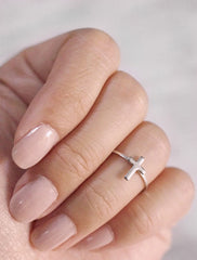 silver cross midi ring
