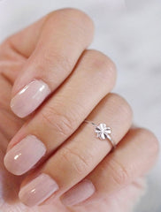 silver tiny four leaf clover midi ring