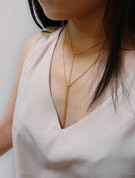 long Y drop slip necklace