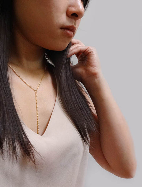 long Y drop slip necklace