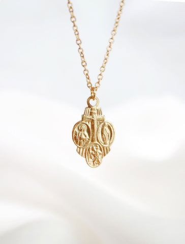gold filled 3 way Catholic medal necklace