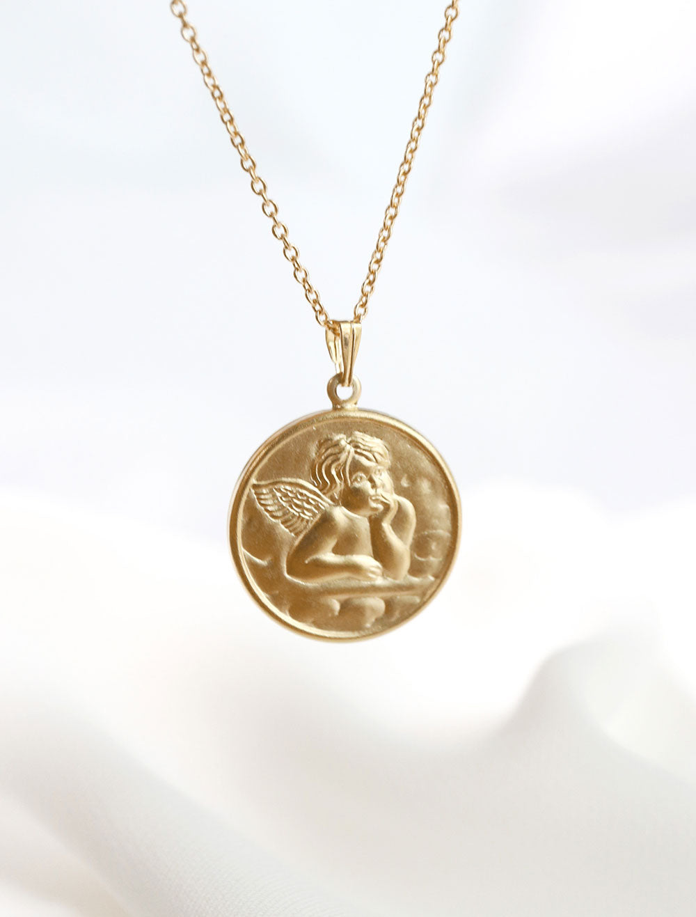 14k gold filled guardian angel coin pendant necklace