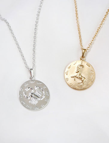 silver & gold large horoscope necklace