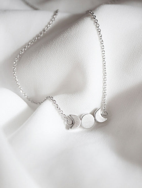 silver filled moon phase necklace