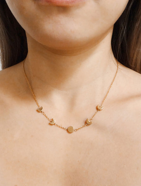 gold filled moon phase necklace modelled