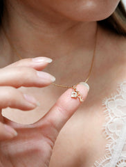 tiny lock and key necklace close up