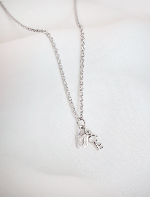 Tiny White Lock key Necklace