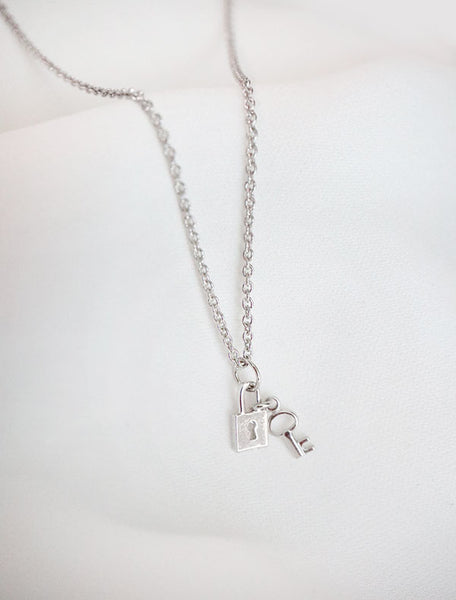silver lock and key necklace