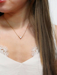 gold triangle crystal necklace modelled