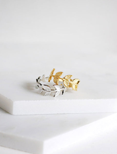 gold and silver willow leaf rings