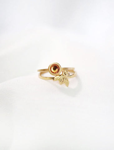 gold bee stacking ring set