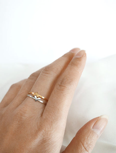 gold and silver chevron stacking rings