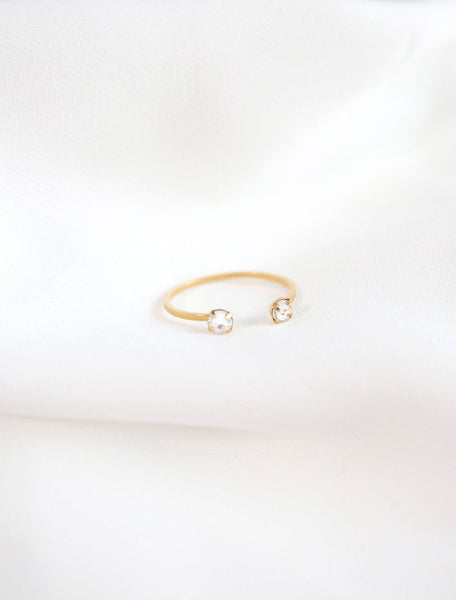 gold filled cuff ring with two crystals side view