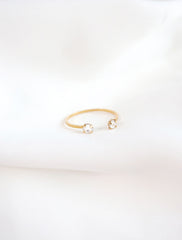 gold filled cuff ring with two crystals side view