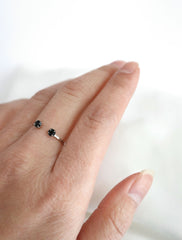 silver filled black crystal cuff ring modelled