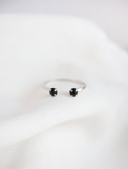 silver filled cuff ring with two black crystals