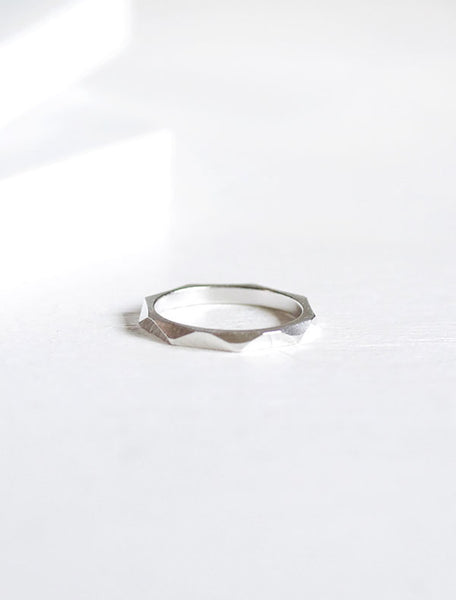 silver macro faceted ring