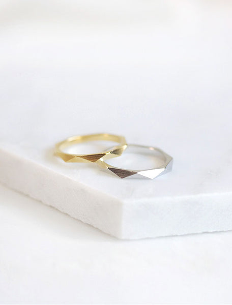 silver and gold faceted bands
