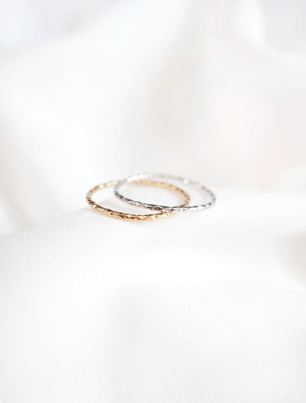 micro faceted ring bands gold and silver