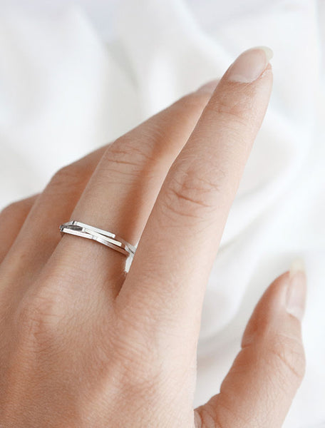 stacked set of 3 silver hexagon rings