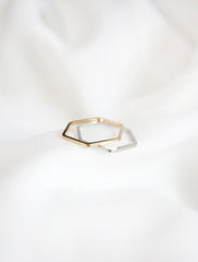 silver and gold hexagon stacking rings