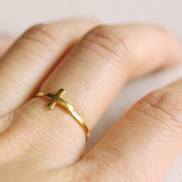 gold sideways cross ring
