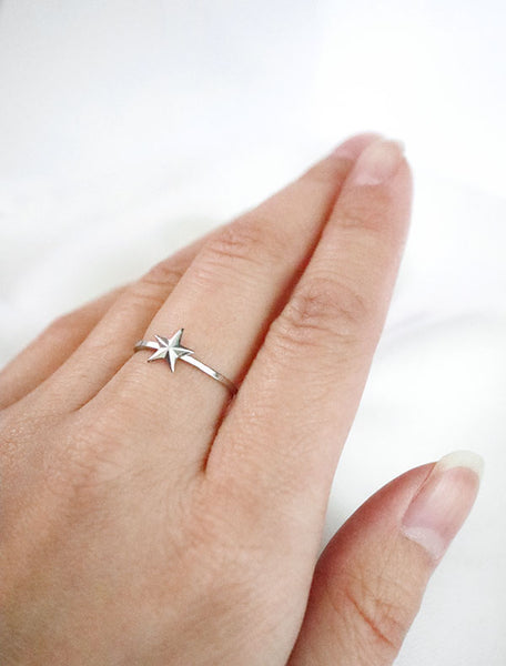 silver make a wish star ring modelled