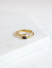 gold filled marquis rings in clear and black crystals