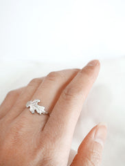 silver oak leaf ring worn